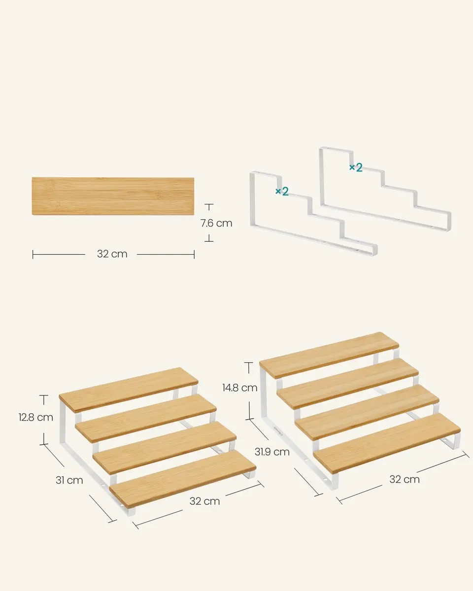 Songmics Kruidenrek Set 2-delig KCS216N02 - 4 Verdiepingen - Natuurbeige/Wolkenwit