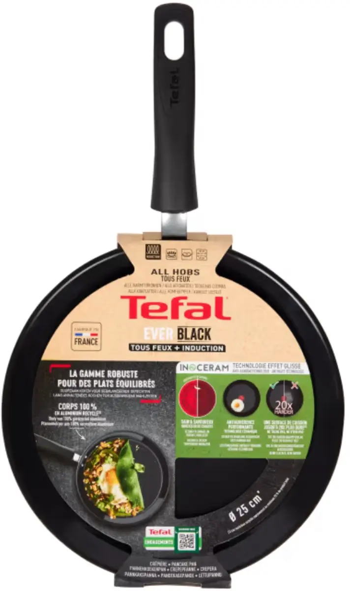 Tefal Everblack Koekenpan 25cm - Keramische Antiaanbaklaag - Zwart