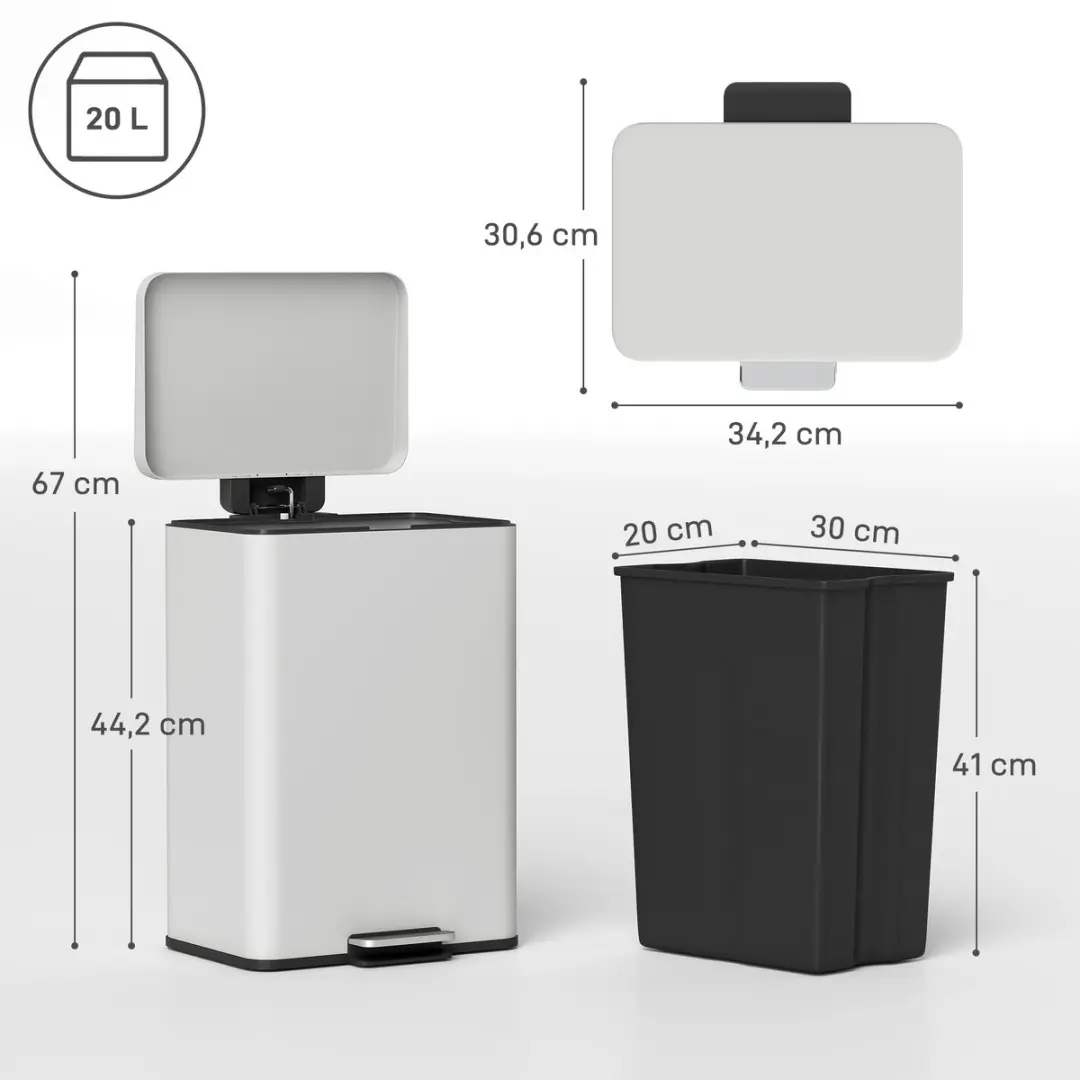 Homcom Prullenbak Metaal PP 20L - Crème