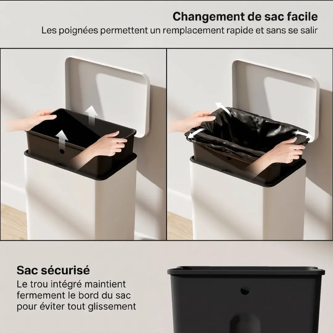 Homcom Prullenbak Metaal PP 20L - Crème - afbeelding 6 van 6