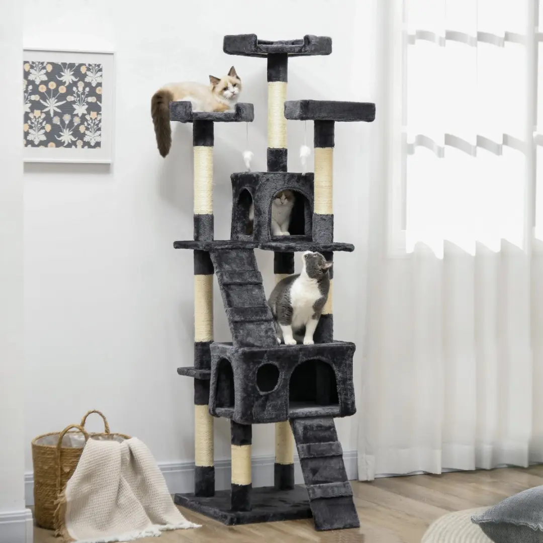 Pawhut Kattenboom - 49x49x173cm - Donkergrijs