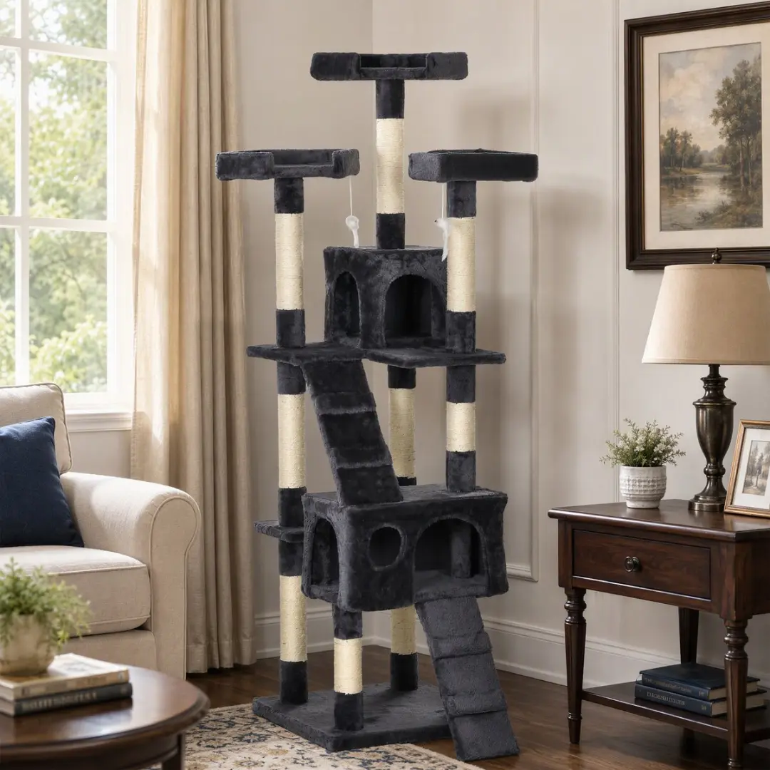 Pawhut Kattenboom - 49x49x173cm - Donkergrijs