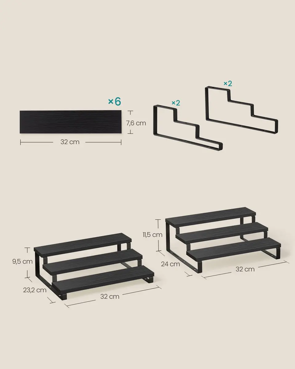 Songmics Kruidenrek Organizer 2-delig - Ebbenhoutzwart-Inktzwart