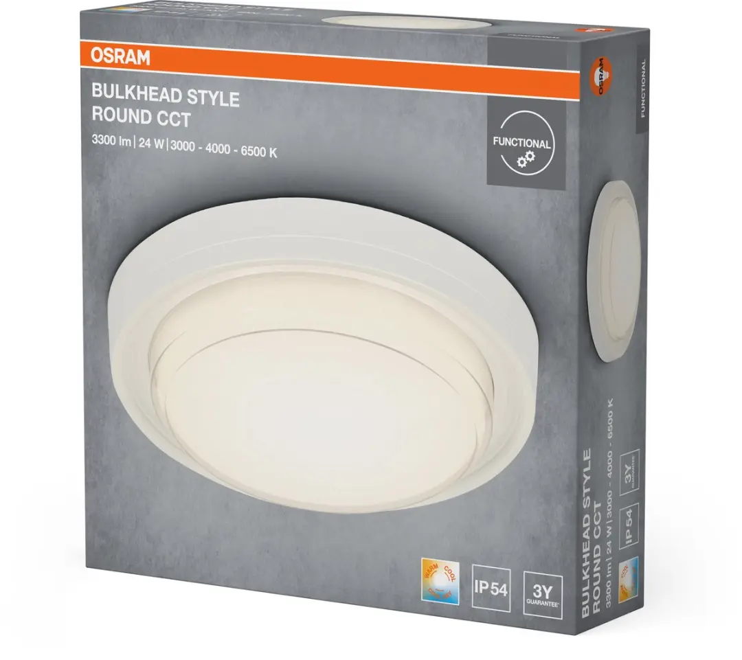 Osram LED Bulkhead Style Round 24W CCT Plafondlamp - 22cm Ø - Wit - afbeelding 6 van 6
