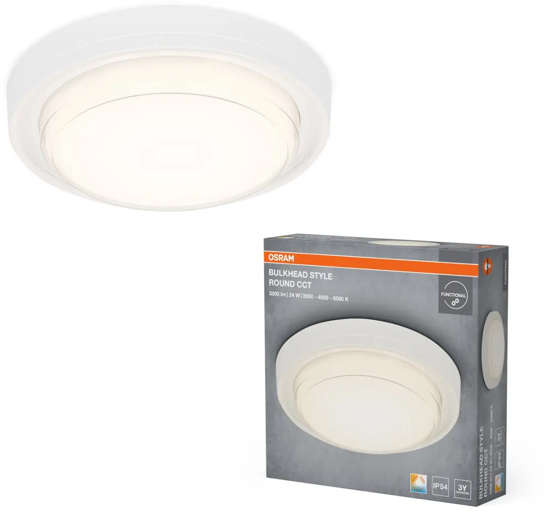 Osram LED Bulkhead Style Round 24W CCT Plafondlamp - 22cm Ø - Wit - afbeelding 3 van 6