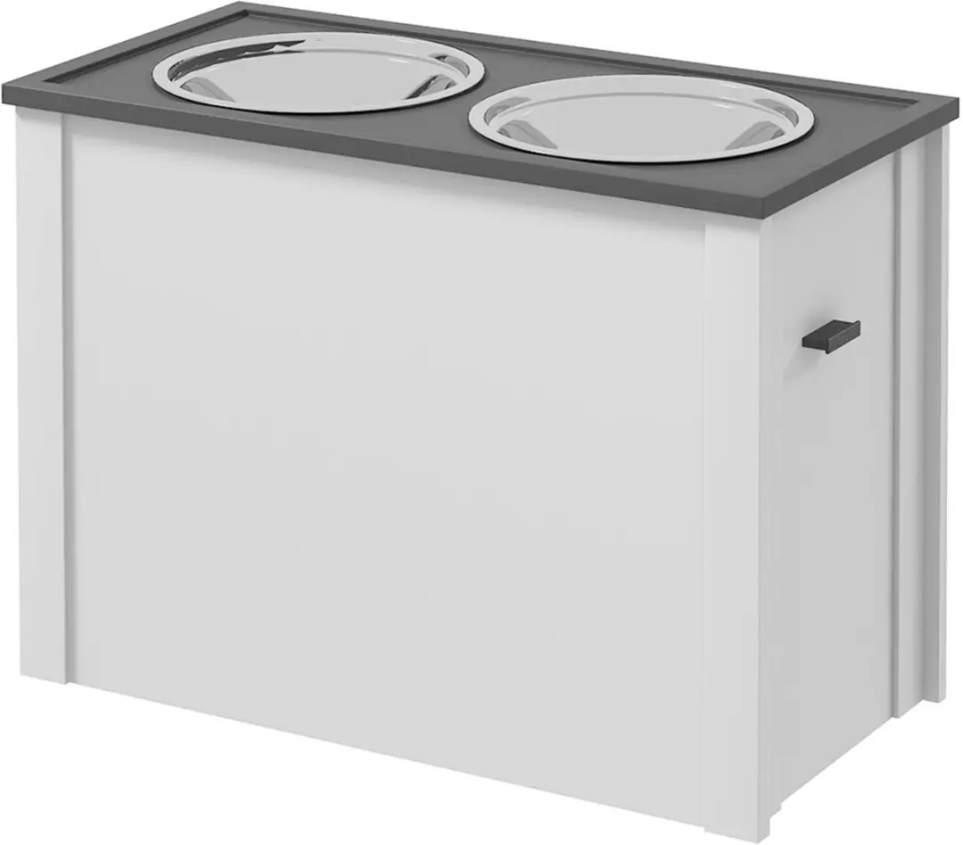 ECTEATOY Hondenvoerbak met Opbergruimte 2 RVS Bakken 60x30x42cm Wit