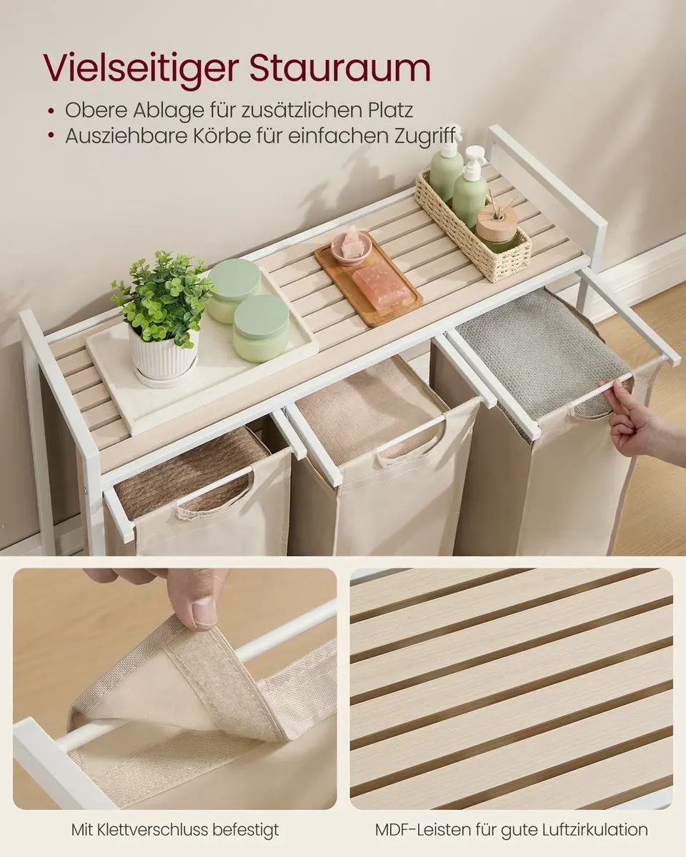 Songmics Wasmand 3 Compartimenten Cappuccino Beige - 92,5x33x72cm