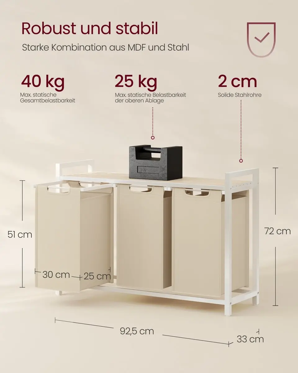 Songmics Wasmand 3 Compartimenten Cappuccino Beige - 92,5x33x72cm
