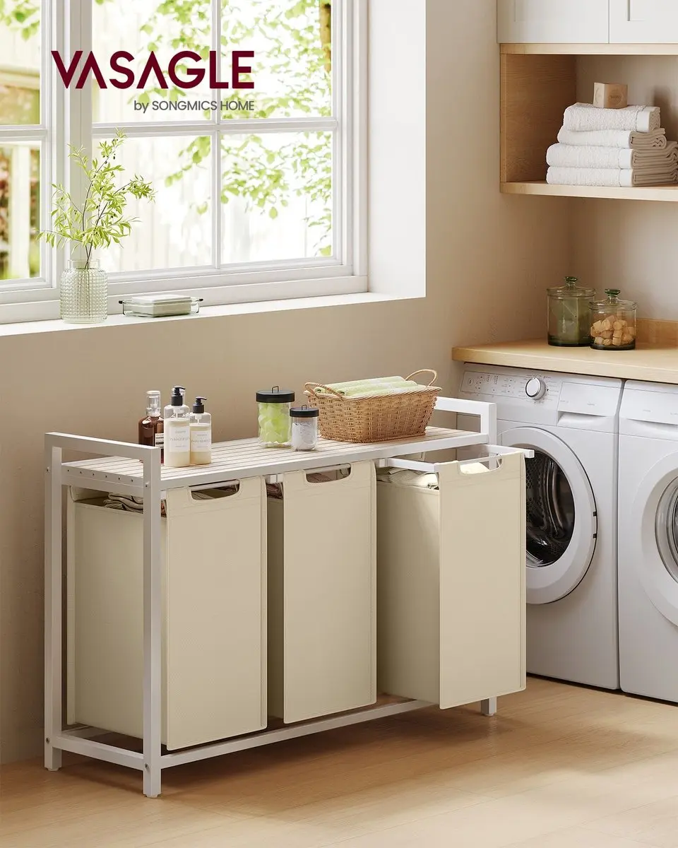 Songmics Wasmand 3 Compartimenten Cappuccino Beige - 92,5x33x72cm