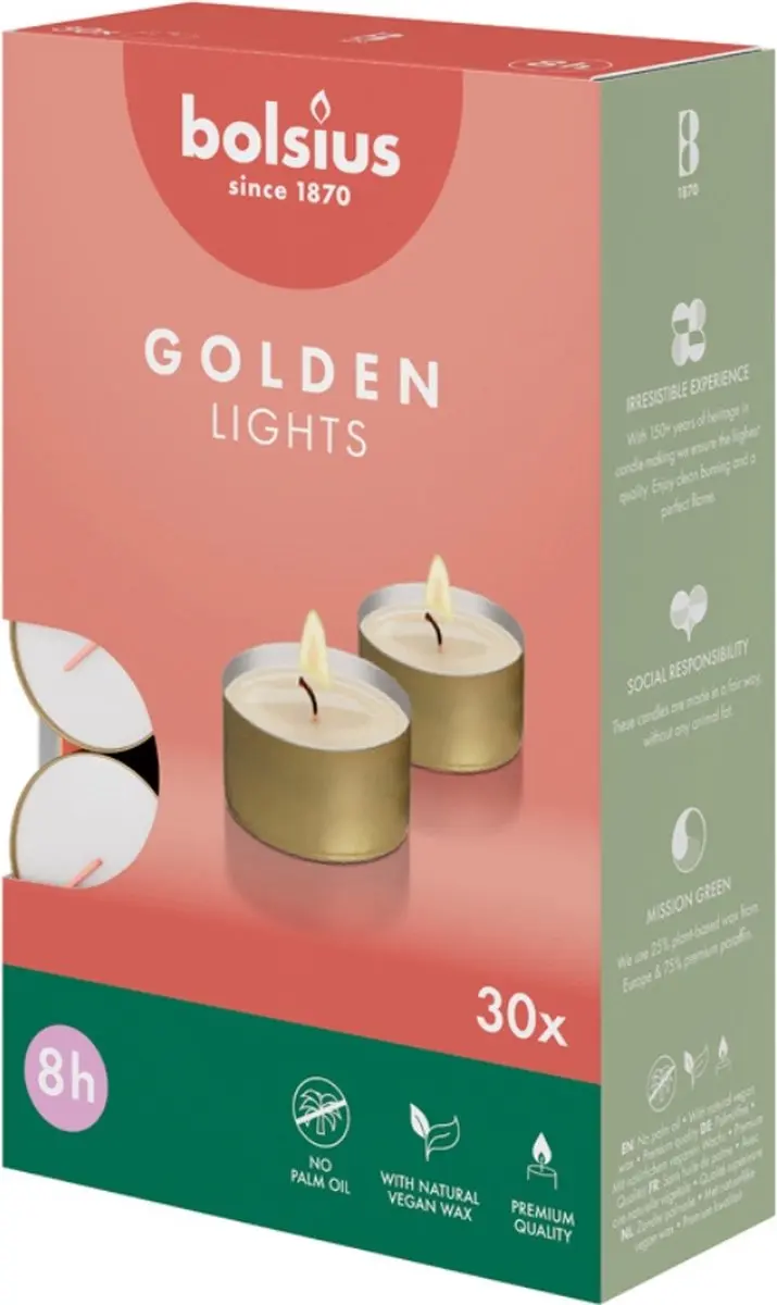Bolsius Theelichten Golden Lights 30 Stuks - Wit/Goud