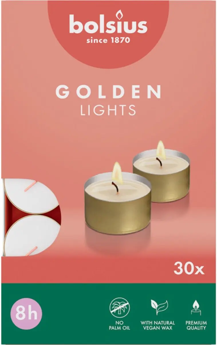 Bolsius Theelichten Golden Lights 30 Stuks