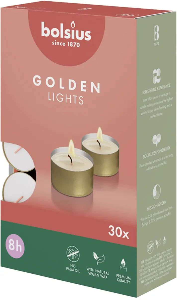 Bolsius Theelichten Golden Lights 30 Stuks - Wit/Goud