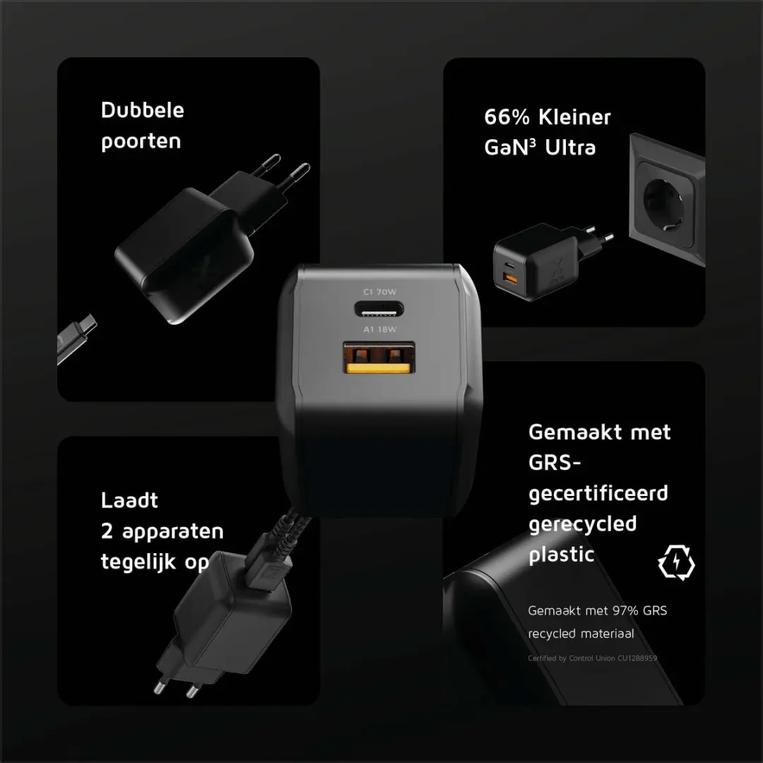 Xtorm XECNG700 USB-C Oplader 70W - 2x USB - Wit