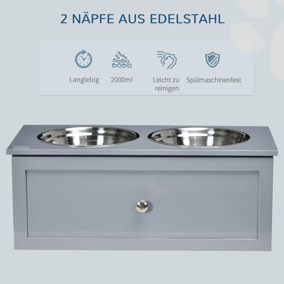 ECTEATOY Hondenvoerbak Verhoogd Voerstation 2x RVS 2L - Grijs