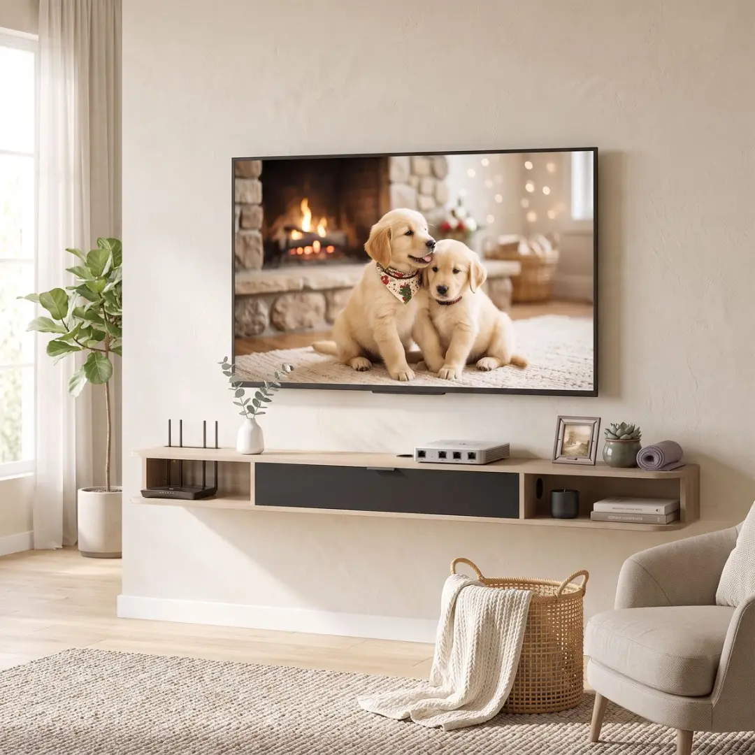 Homcom TV-meubel 180x24x16cm - Natuurlijk hout & zwart