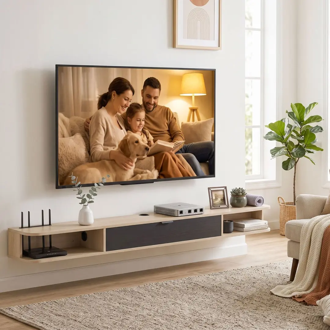 Homcom TV-meubel 180x24x16cm - Natuurlijk hout & zwart