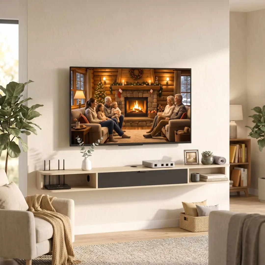 Homcom TV-meubel 180x24x16cm - Natuurlijk hout & zwart