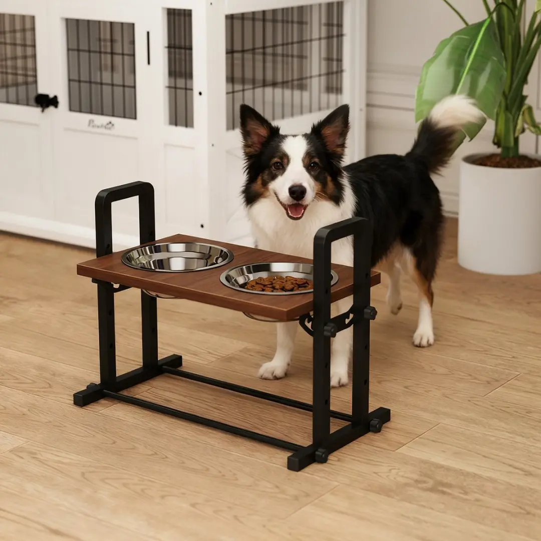 ECTEATOY Voerbak Hond Hoogteverstelbaar 4 standen - 2x 1,2L RVS - Bruin
