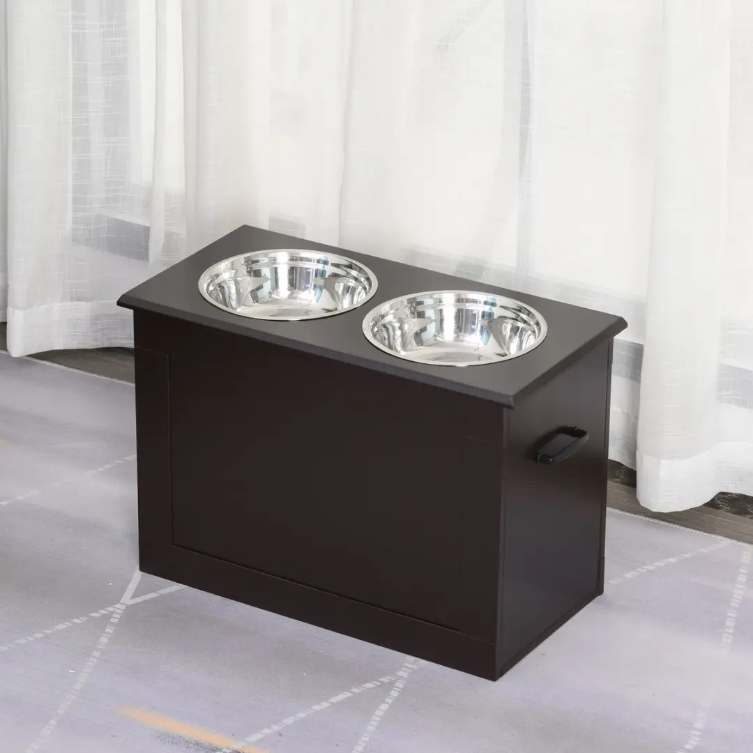 ECTEATOY Voerbak Hond met Opberglade 20L - 60x30x41cm - Donkerbruin