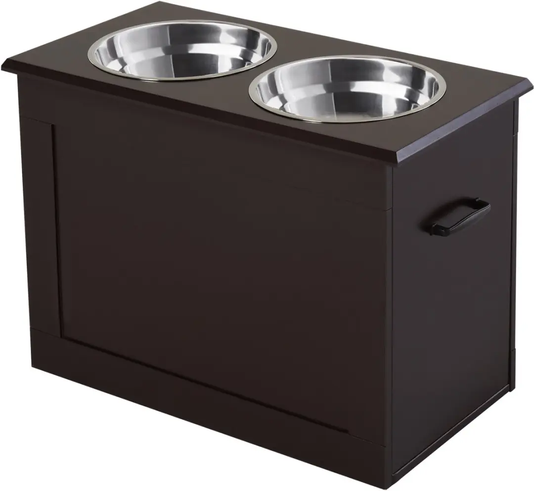ECTEATOY Voerbak Hond met Opberglade 20L - 60x30x41cm - Donkerbruin