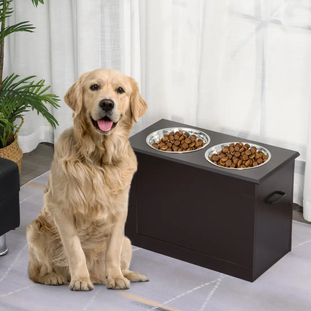 ECTEATOY Voerbak Hond met Opberglade 20L - 60x30x41cm - Donkerbruin