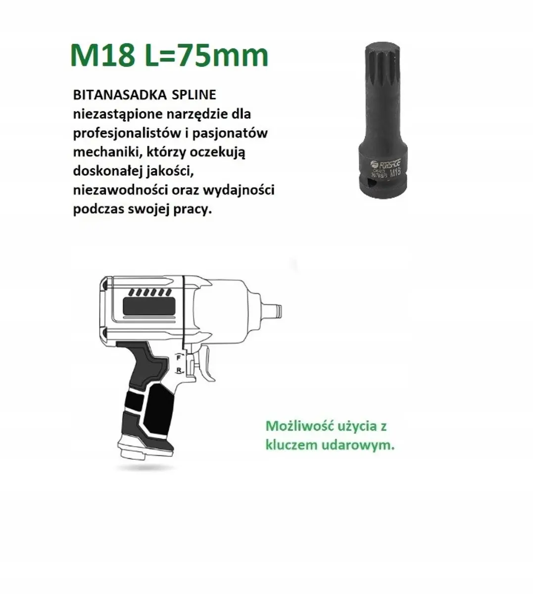 Forsage Slagmoerdoppen Spline M18 1/2" 75mm CR-MO