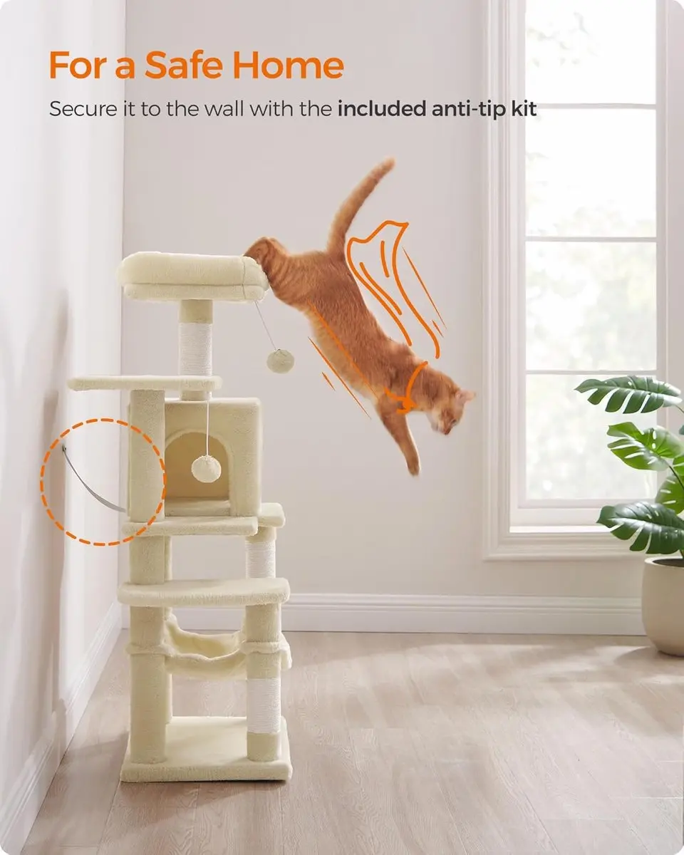Songmics PCT261M01 Kattenboom 112cm - 5 Niveaus - Beige