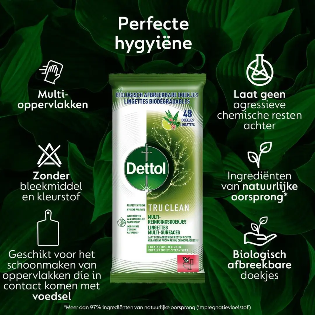 Dettol Tru Clean Reinigingsdoekjes Eucalyptus & Limoen - 48 Stuks