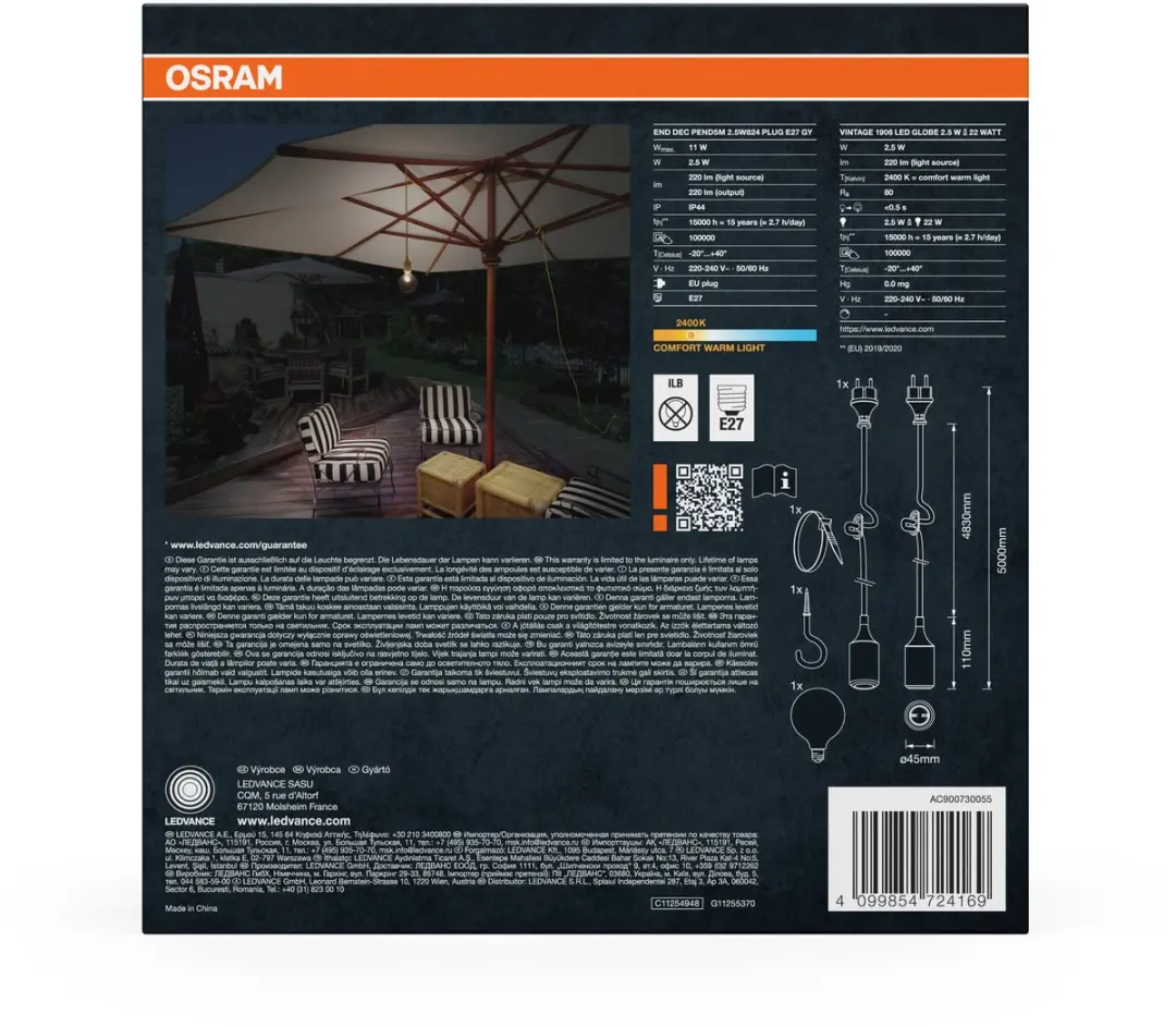 Osram Endura Decor Portable Pendant 5m - Grijs - afbeelding 4 van 6