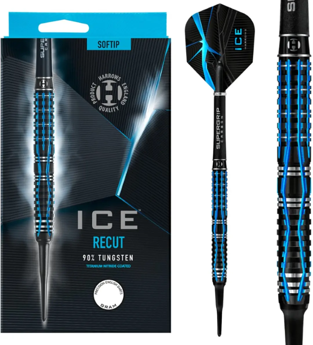 Harrows Ice Recut 90% Soft Tip Darts - Blauw/Zwart - 3 Stuks