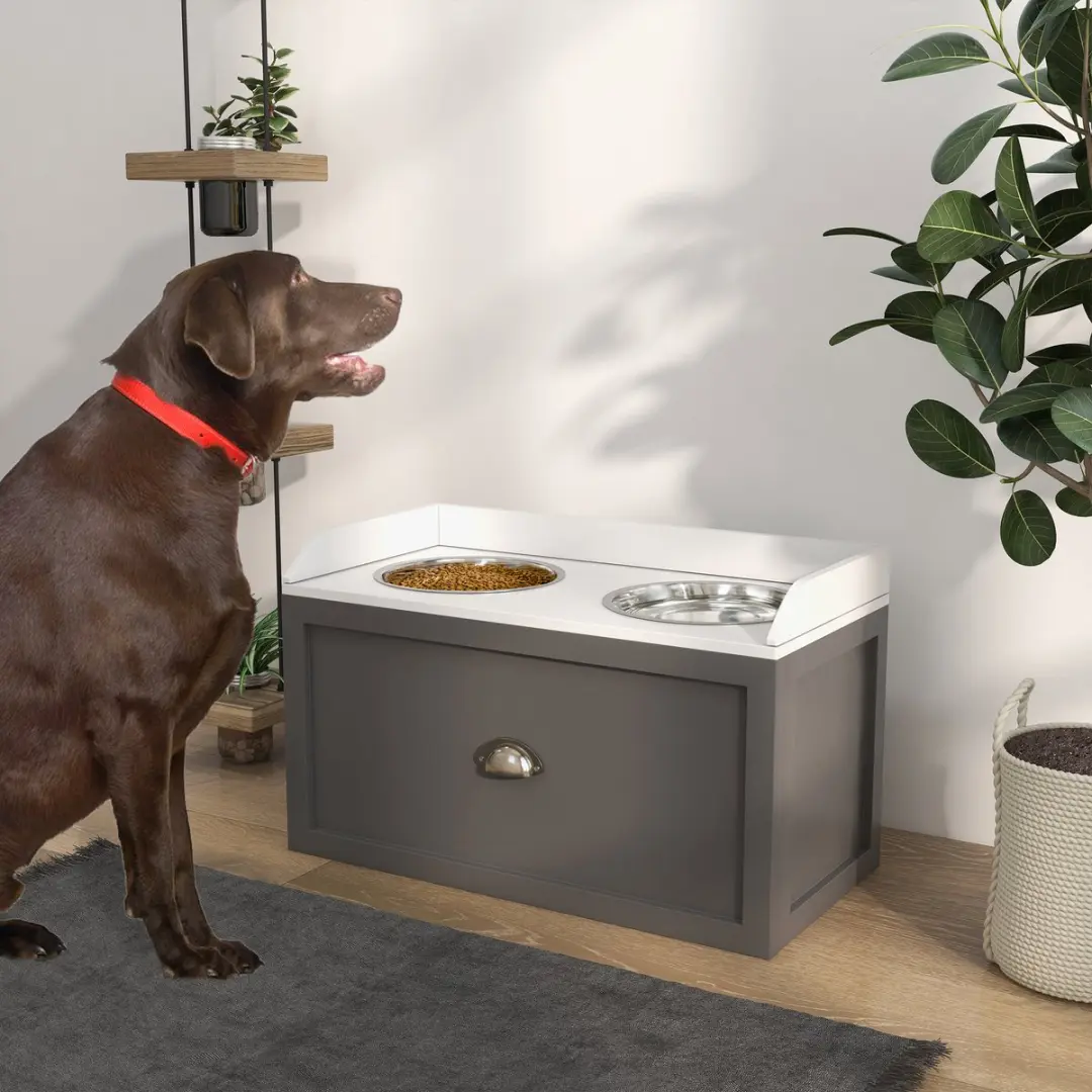 ECTEATOY Voerbak Hond met Opberglade 21L - Grijs