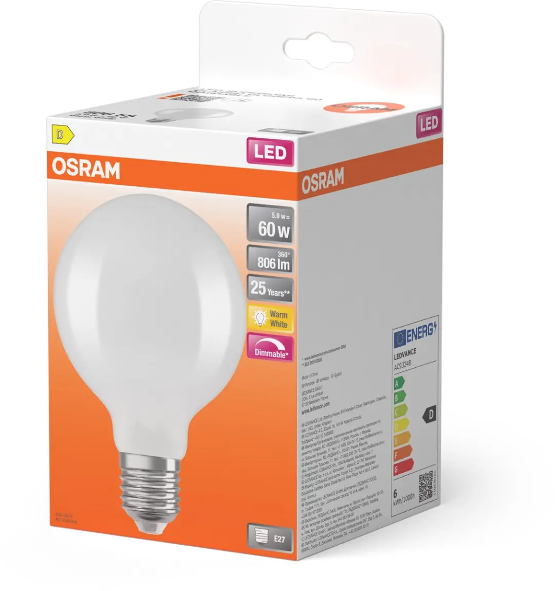 Osram LED Superstar Globe 95 60 Filament DIM - 5,9W 806lm Warmwit Mat