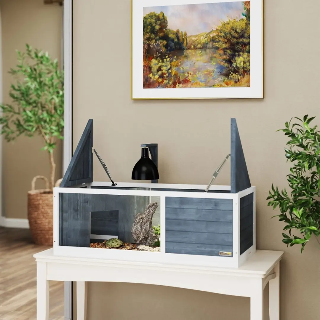Pawhut Schildpaddenhuis Vurenhout Acryl 120x50x40cm Grijs