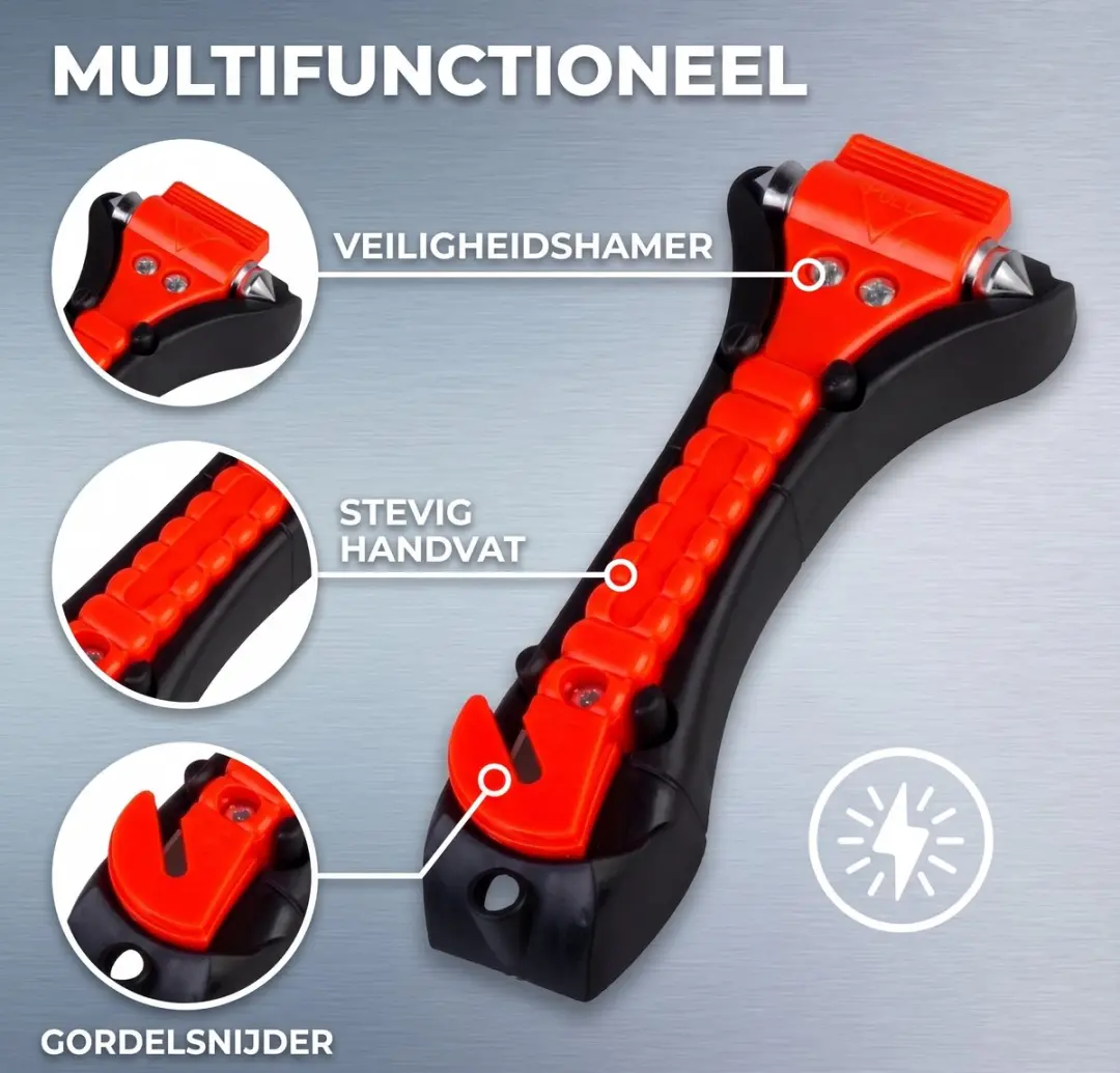 Simple Veiligheidshamer Auto - Gordelsnijder Oranje - Met houder