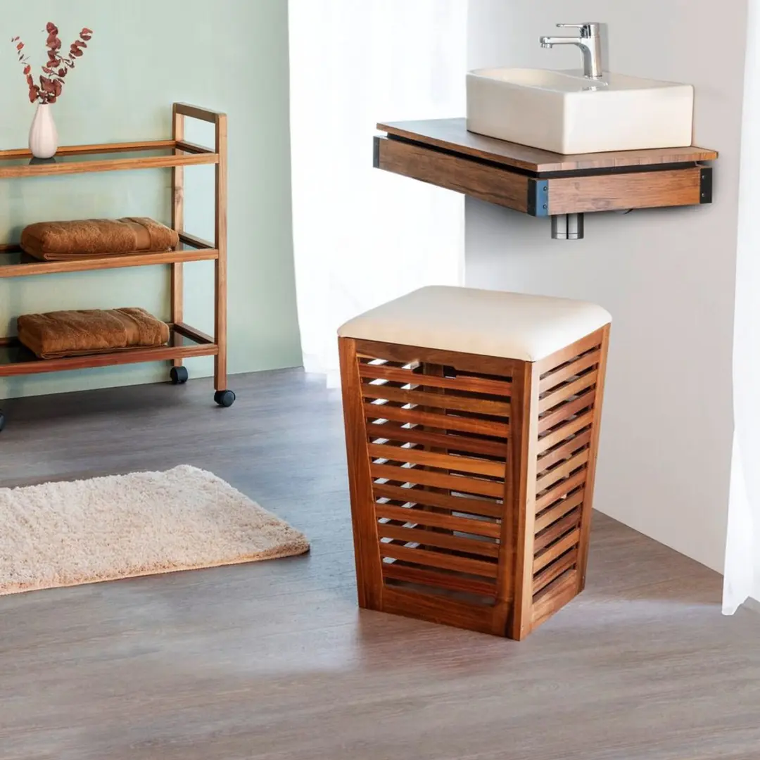 Wenko Fondi Wasmand met Zitting 56cm - Bruin/Beige