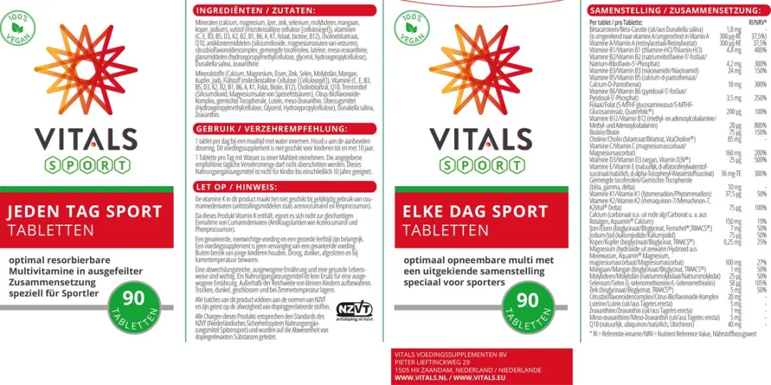 Vitals Elke Dag Sport Multivitamine 90 tabletten
