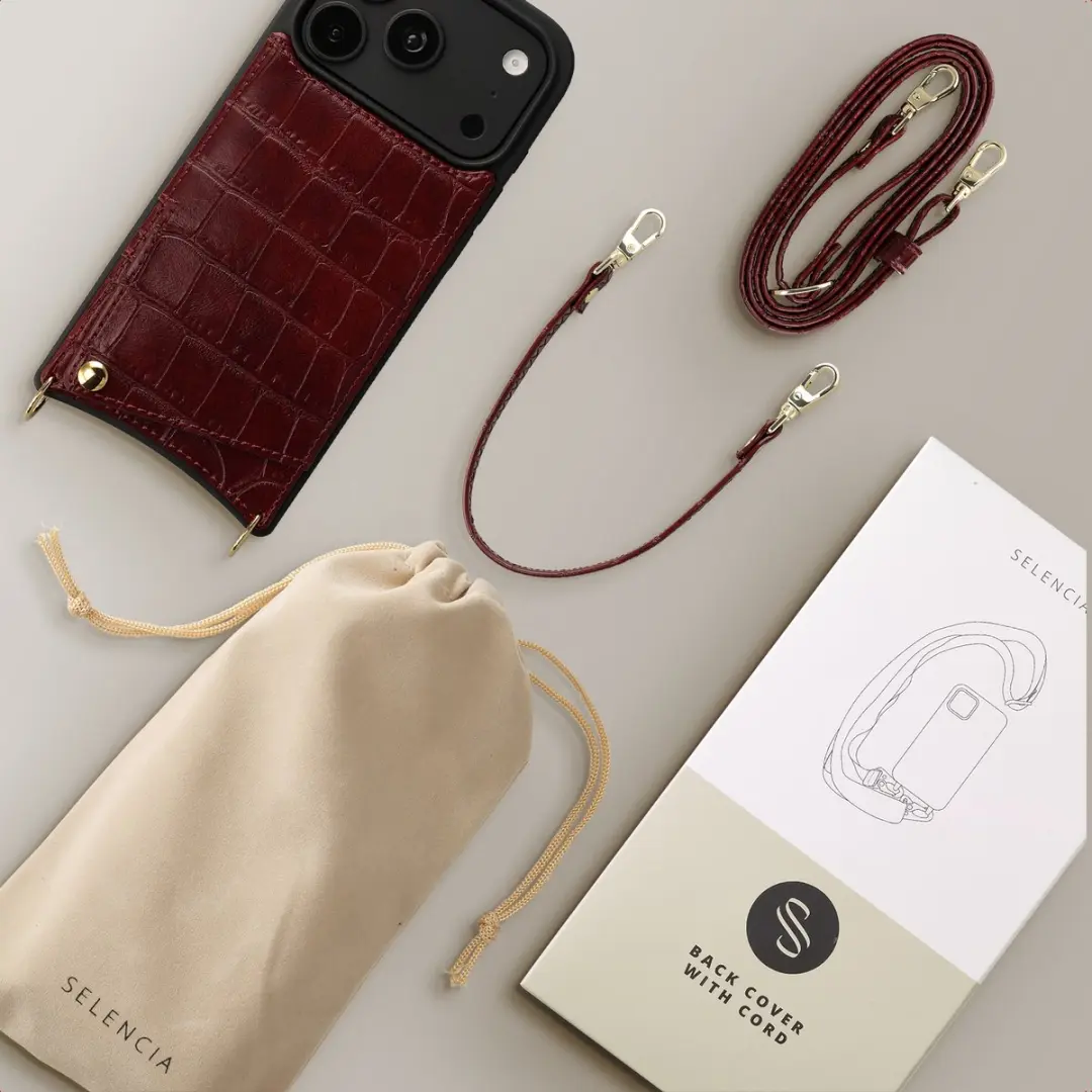 Selencia Croco Hoesje iPhone 17 Pro - 2 Pasjes - Donkerrood