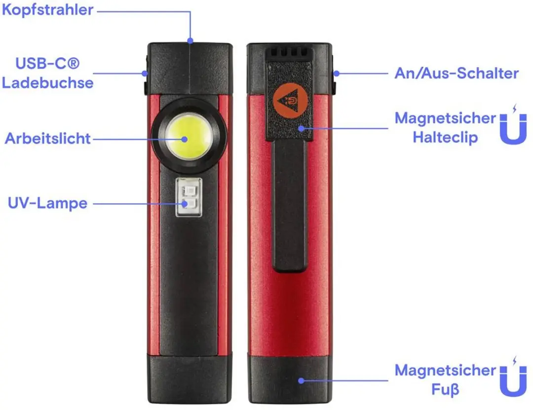 TOOLCRAFT TO-11210388 LED-staaflamp COB - 200 Lm - Rood/Black