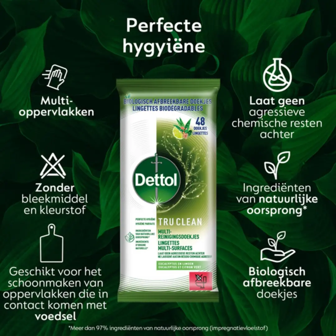 Dettol Tru Clean Reinigingsdoekjes Eucalyptus & Lime - 48 Stuks (2x24)