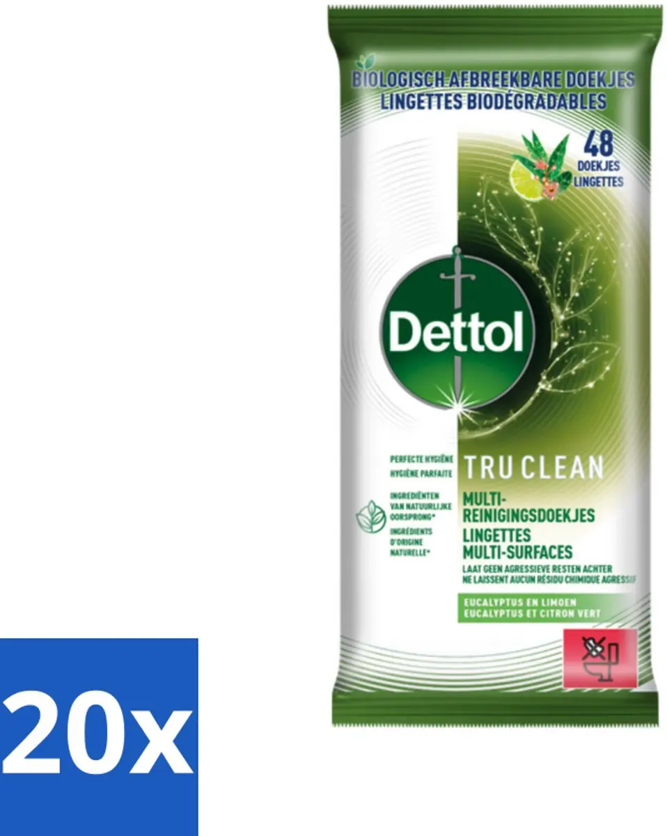 Dettol Tru Clean Reinigingsdoekjes 20x25 Stuks