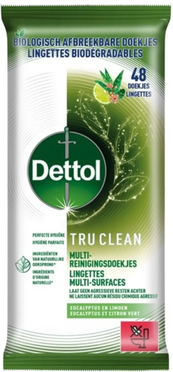 Dettol Tru Clean Reinigingsdoekjes 20x25 Stuks - Eucalyptus & Limoen