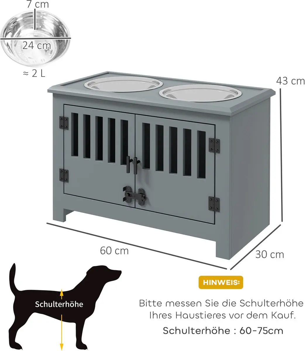ECTEATOY Hondenvoerbak met Opbergruimte - Grijs 60x30x43cm - afbeelding 6 van 6
