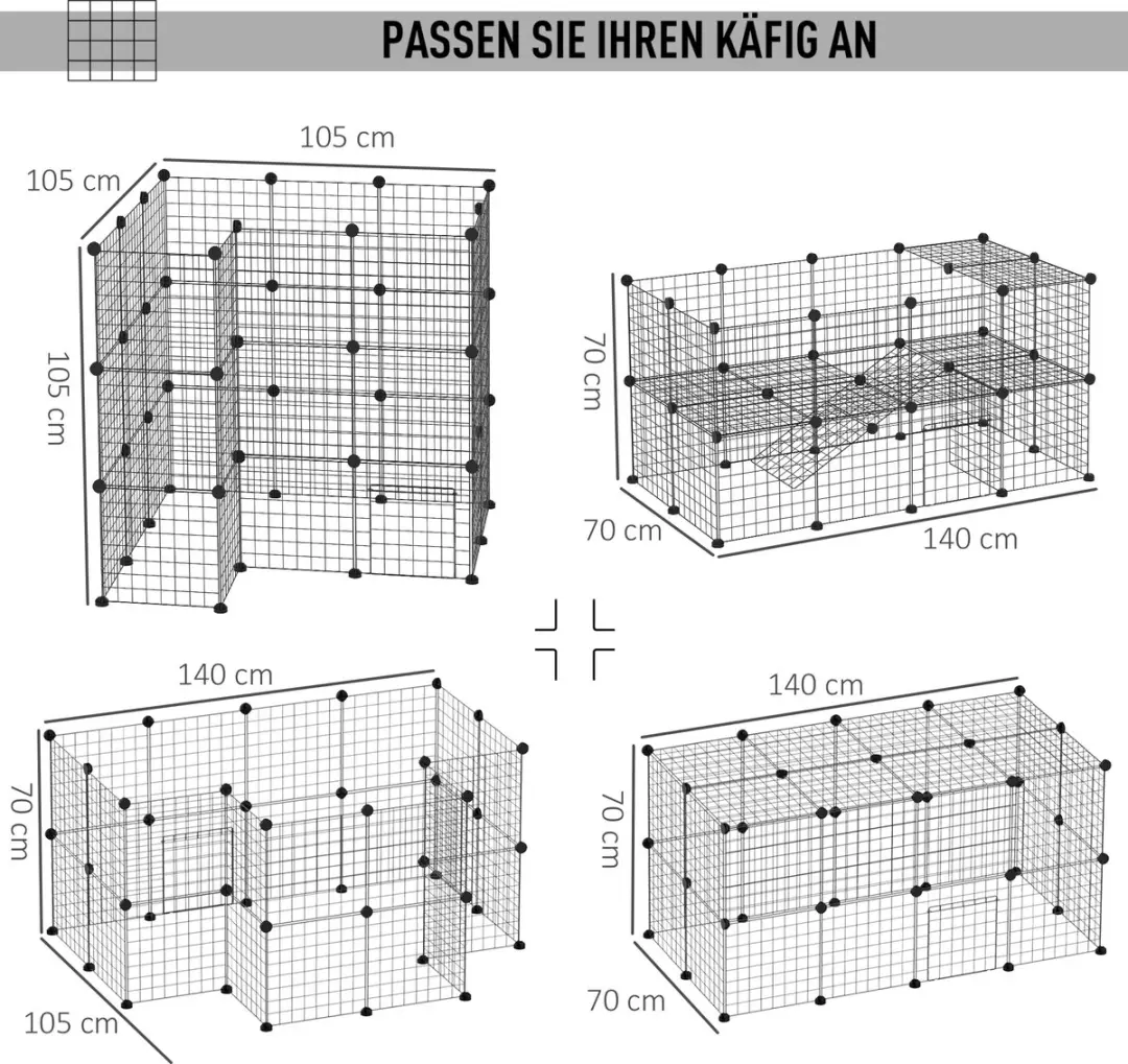 Pawhut Welpenloopstall DIY 146x73x73cm - 2 verdiepingen - Zwart