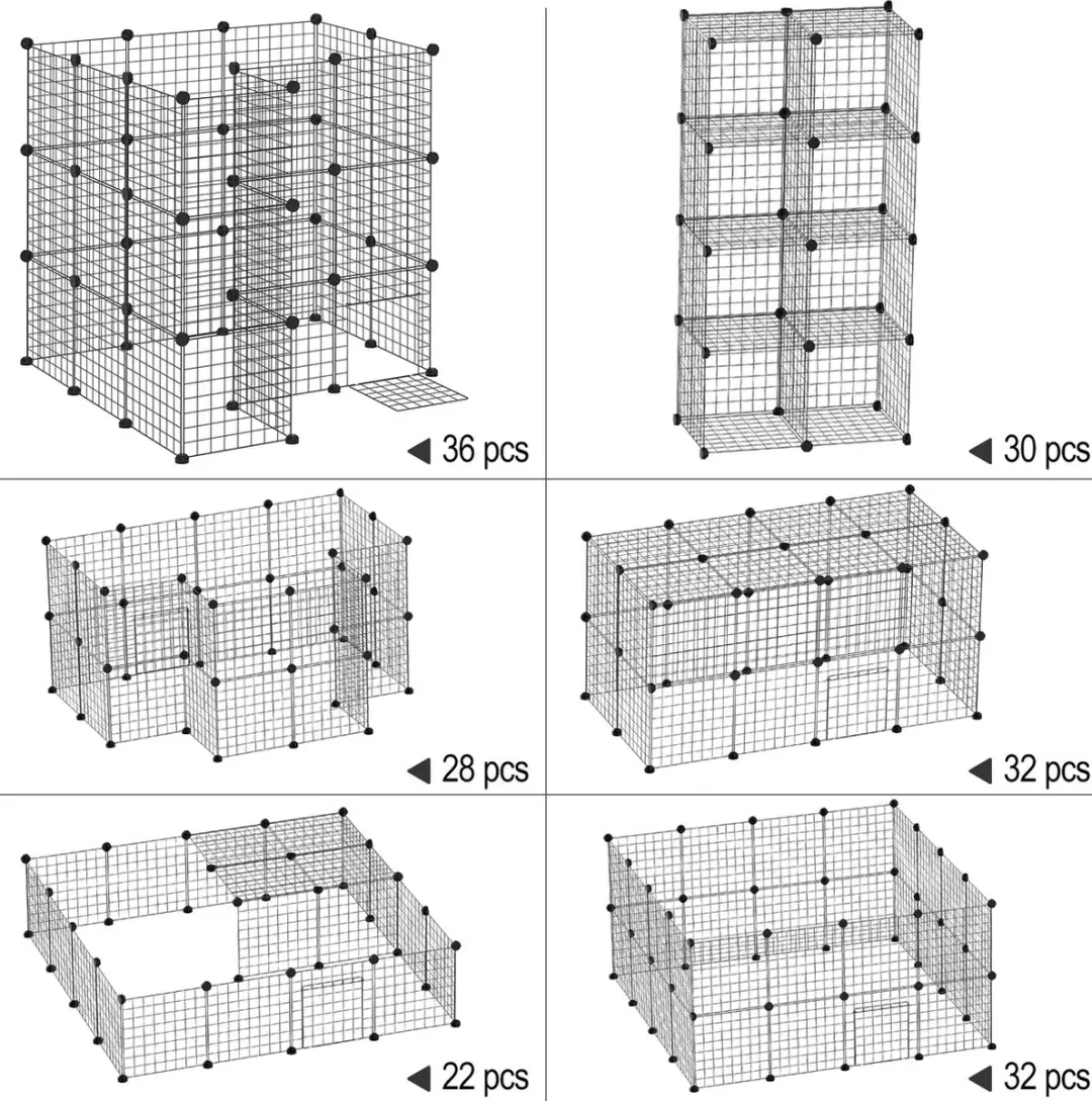 Pawhut Welpenloopstall DIY 146x73x73cm - 2 verdiepingen - Zwart