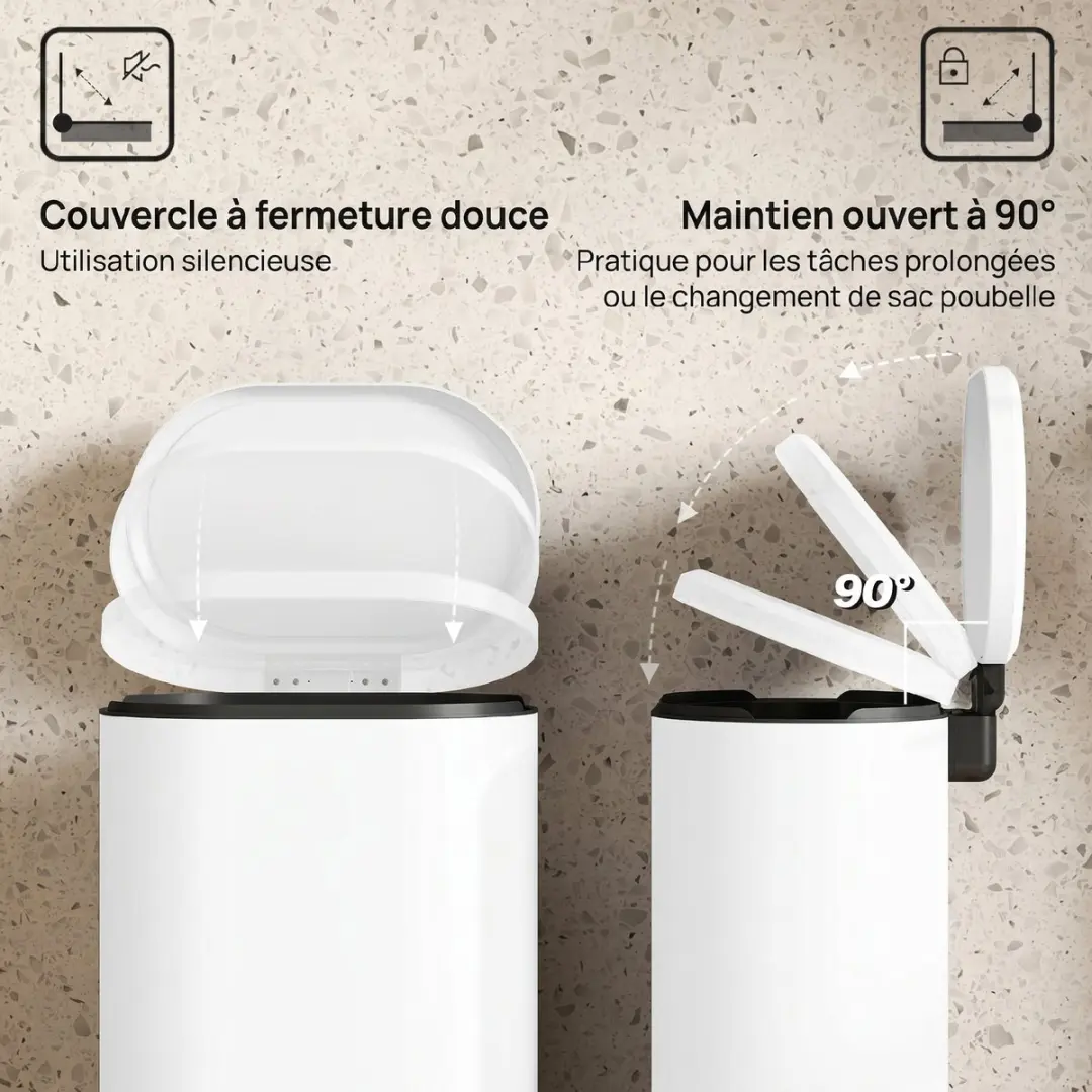 Homcom Prullenbak 30L - 36,5x31x61cm Wit - afbeelding 6 van 6