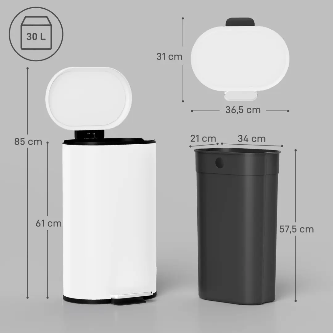 Homcom Prullenbak 30L - 36,5x31x61cm Wit