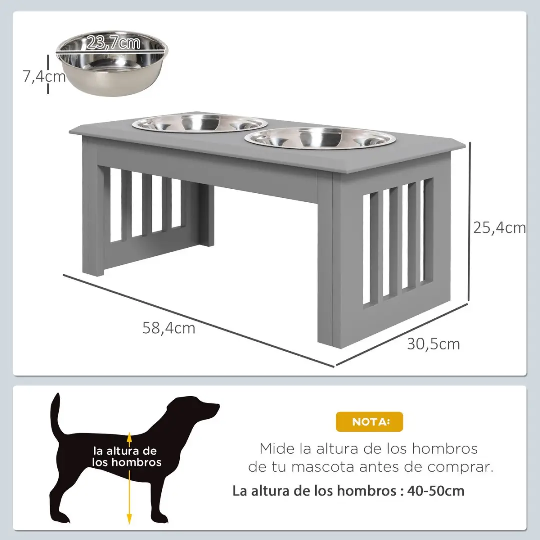 ECTEATOY Voerbak Hond met standaard - 2 RVS bakken 58L - Grijs - afbeelding 6 van 6