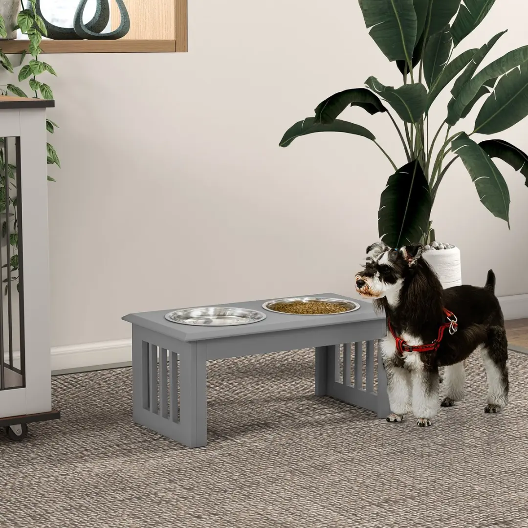 ECTEATOY Voerbak Hond met standaard - 2 RVS bakken 58L - Grijs
