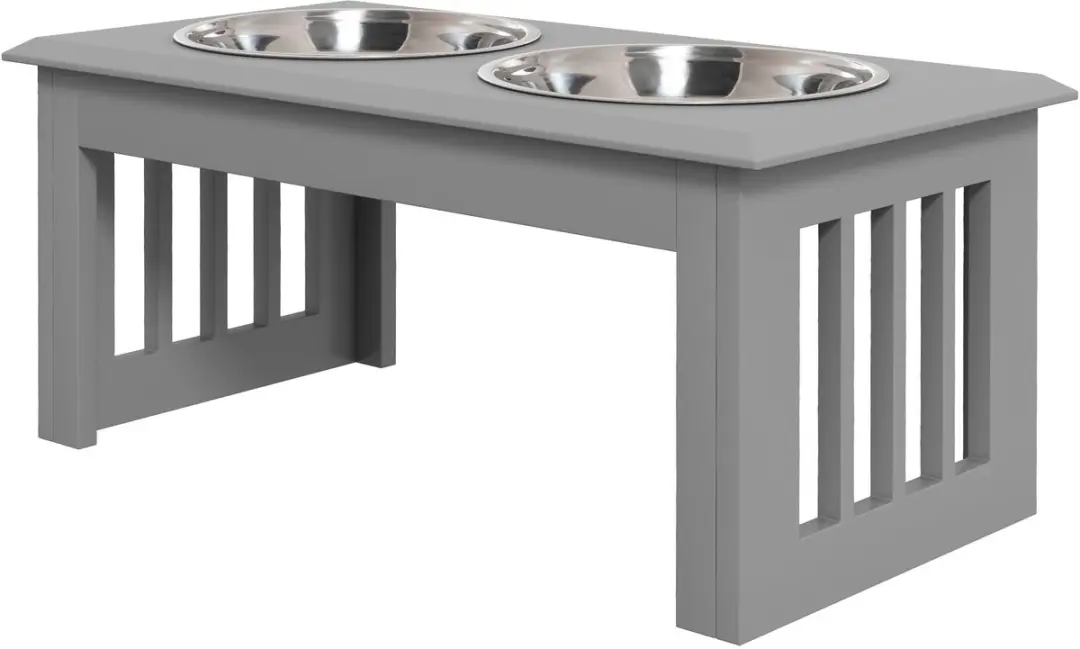 ECTEATOY Voerbak Hond met standaard - 2 RVS bakken 58L - Grijs