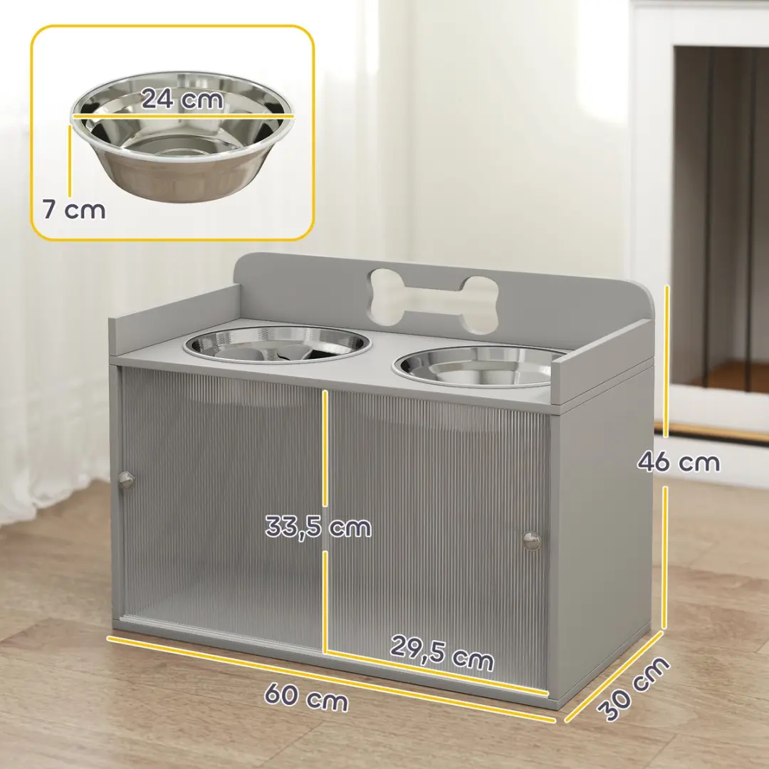 ECTEATOY Honden Voerstation 50L - 2x RVS Slow Feeder Bakken 2,1L - Grijs - afbeelding 6 van 6